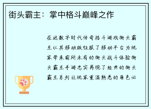 街头霸主：掌中格斗巅峰之作